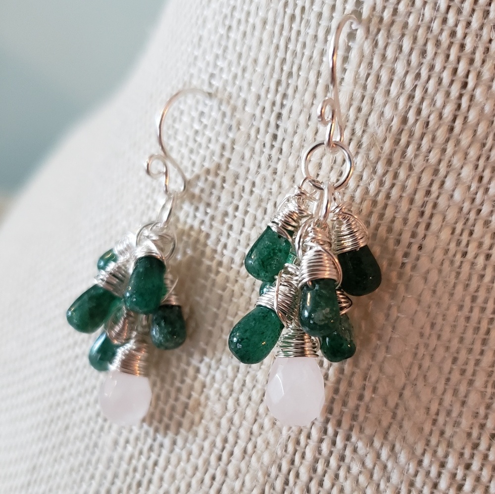 Artisan Wire Wrapped Green Cluster Earrings